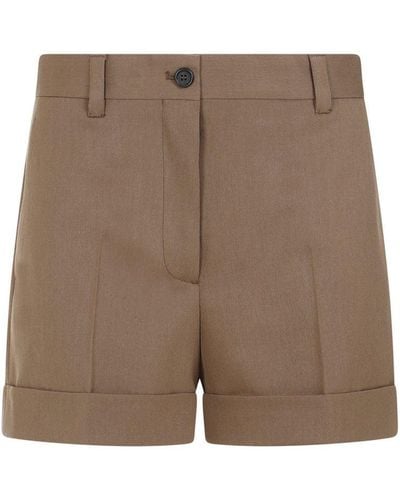 Miu Miu Logo-Patch Wide-Leg Tailored Shorts - Brown