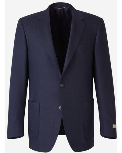 Canali Linen And Wool Blazer - Blue