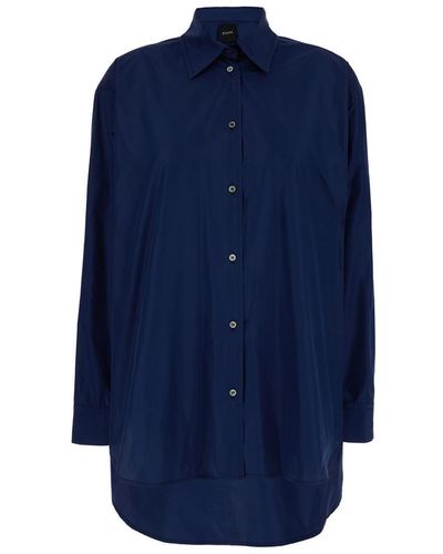 Plain Taffeta Oversize Shirt - Blue