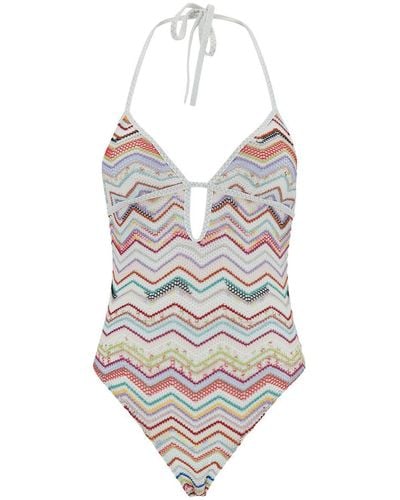Missoni One-Piece Swimsuit With Zigzag Motif And Cut-Out In - White