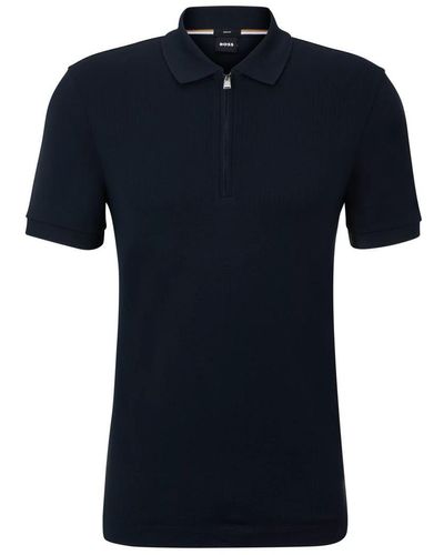 BOSS Structured-cotton Slim-fit Polo Shirt With Zip Placket - Black