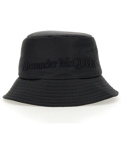 Alexander McQueen Bucket Hat With Embroidered Logo - Black