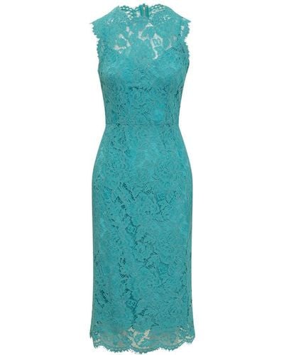 Dolce & Gabbana Floral Cordonetto Lace Sheath Dress - Blue
