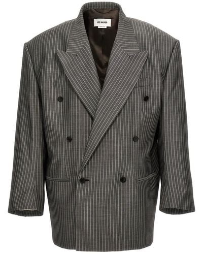 Hed Mayner Pinstriped Double-Breasted Blazer - Gray