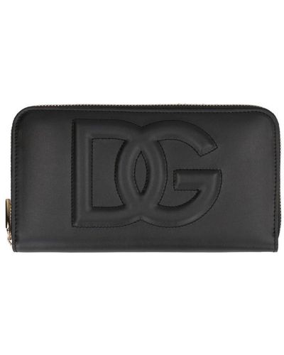 Dolce & Gabbana Dg Logo Leather Zip-around Wallet - Gray