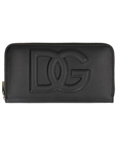 Dolce & Gabbana Dg Logo Leather Zip-around Wallet - Grey