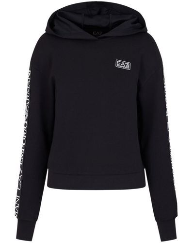 EA7 Logo Cotton Blend Hoodie - Blue