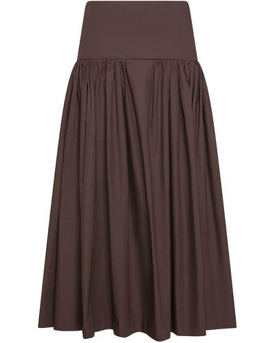 MSGM Long Cotton Pleated Skirt - Brown