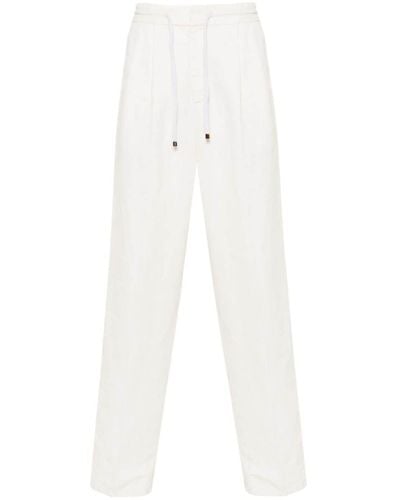 Brunello Cucinelli Mid-Rise Linen Blend Tapered-Leg Tailored Pants - White
