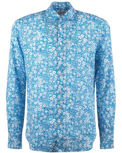 Saint Barth Sikelia Cotton Shirt With Micro Flower Print - Blue