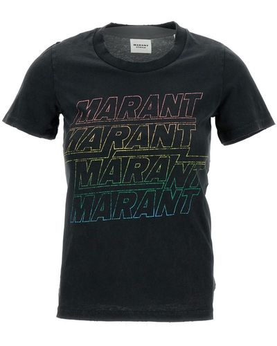 Isabel Marant Round Neck T-Shirt With Logo Print - Black