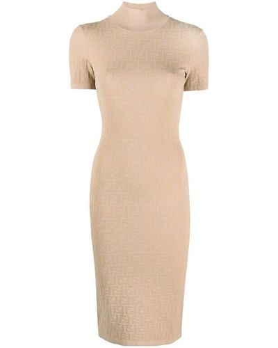 Fendi Ff Jacquard Fitted Dress Clothing - Natural