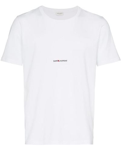 Saint Laurent Logo-print Crewneck Cotton-jersey T-shirt - White