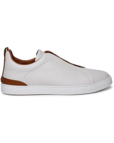 Zegna 'Triple Stitch' Leather Sneakers - Brown
