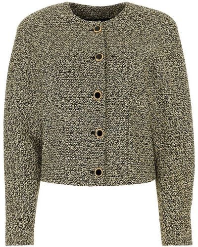 Alessandra Rich Sequin Embellished Cropped Tweed Jacket - Green