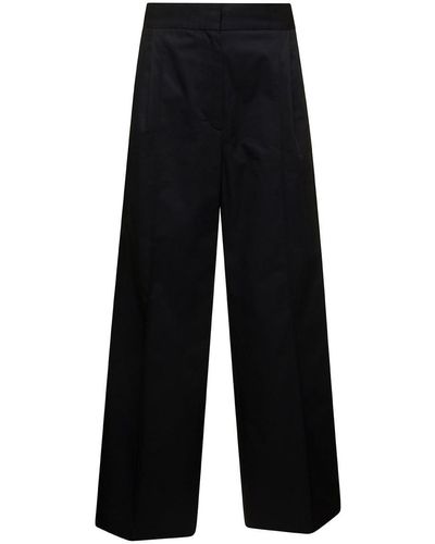 Maison Kitsuné Black Loose Trousers With Concealed Closure In Cotton Woman - Blue