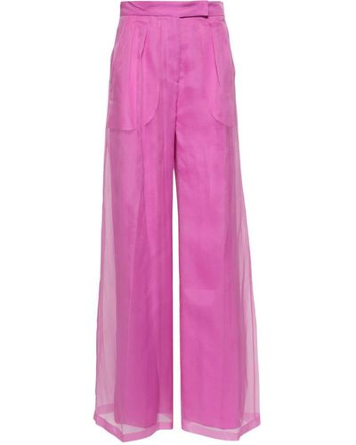 Max Mara Pianoforte Wide-Leg Silk Trousers - Pink