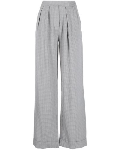 Emporio Armani Waffle-effect Pleated Straight Trousers - Grey