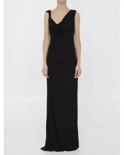 Saint Laurent Draped Long Dress - Black