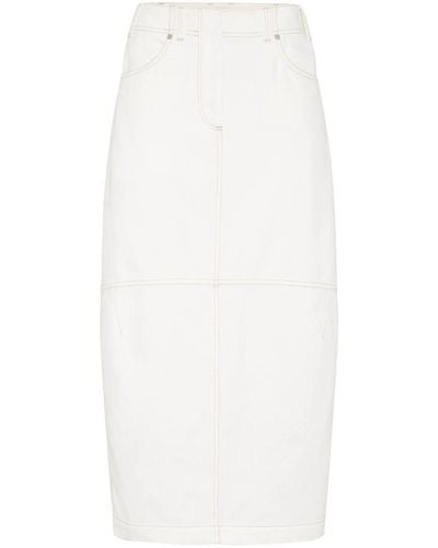 Brunello Cucinelli High-Waisted Denim Midi Skirt - White