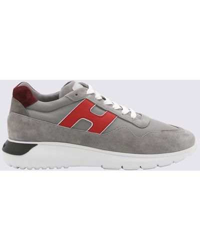 Hogan Gray And Red Suede Interactive Sneakers