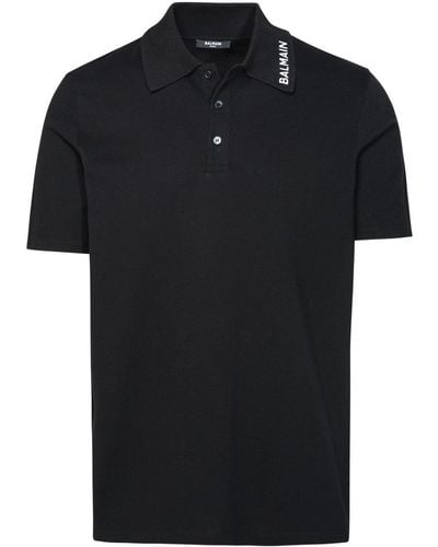 Balmain Black Cotton Polo Shirt