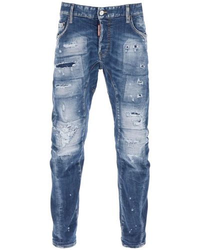 DSquared² Medium Mended Rips Wash Tidy Biker Jeans - Blue