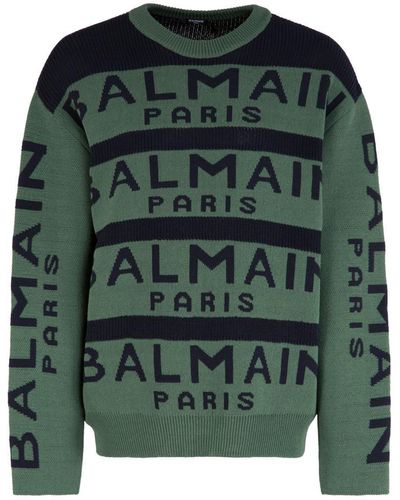 Balmain Logo Pattern Sweater - Green