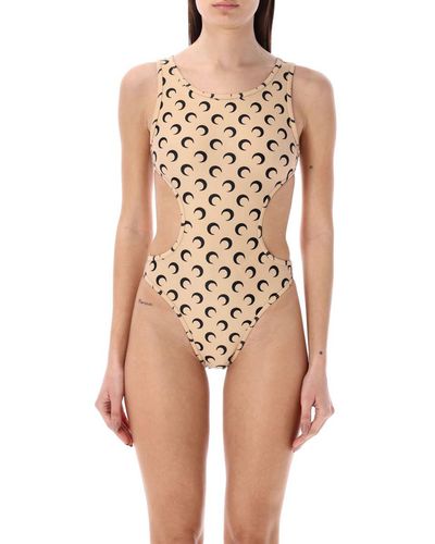 Marine Serre All-Over Moon One-Piece Swimsuit - White