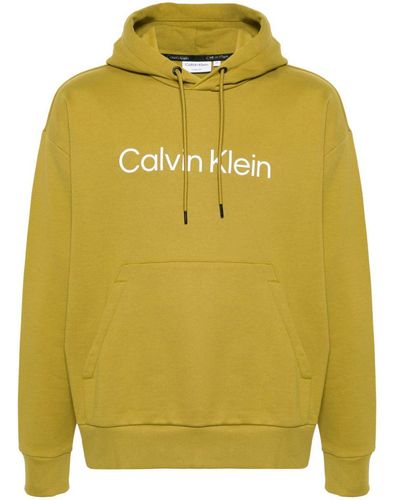 Calvin Klein Logo-lettering Cotton Hoodie - Yellow