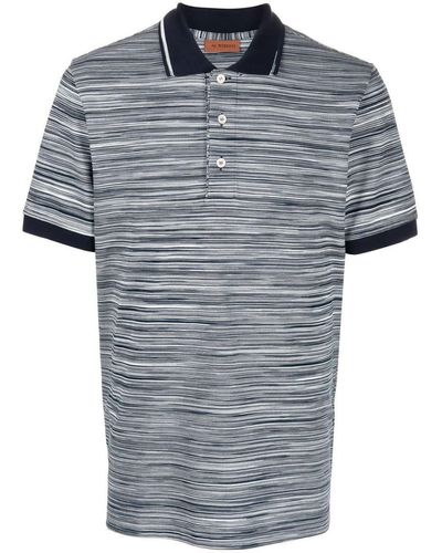 Missoni Striped Short Sleeve Polo Shirt - Blue