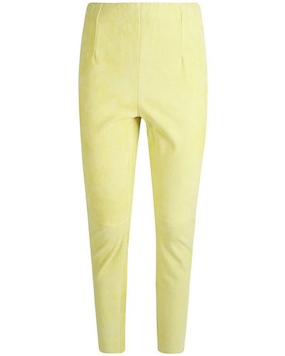 Via Masini 80 Slim Fit Suede Trousers - Yellow