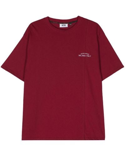 Gcds Cotton T-shirt With Embroidered Logo Burgundy Red Lightweight Cotton Jersey Stitching With Embroidered Logo On The Front