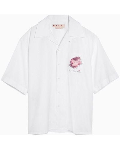 Marni Bowling Shirt With Flower Appliqué - White