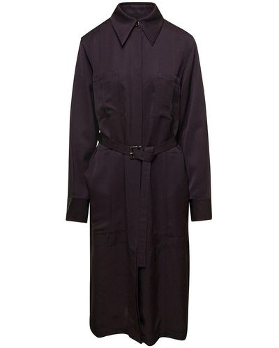Jil Sander Belted Coat With Classic Collar - Blue