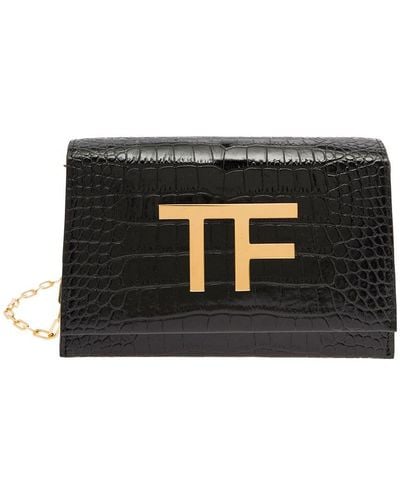Tom Ford Black Shoulder Bag With Tf Logo Detail In Coco Leather Woman