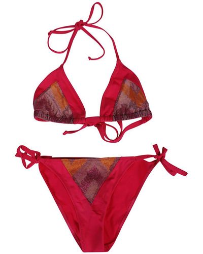Feel me fab One Printed Triangle Bikini Set - Red