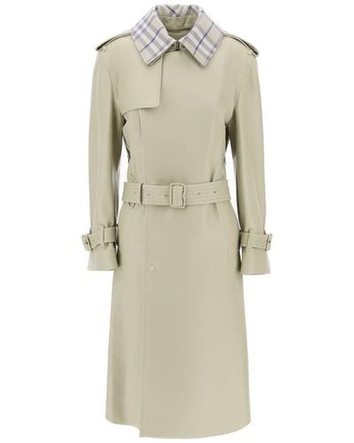 Burberry Long Leather Trench Coat - Natural