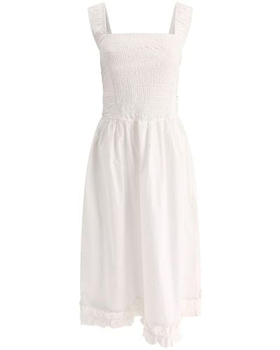 Ganni Smock Poplin Midi Dress - White