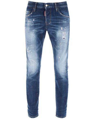 DSquared² Medium Red Spots Wash Skater Jeans - Blue