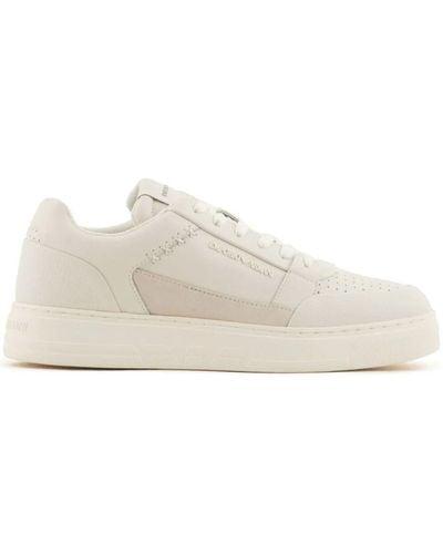 Emporio Armani Suede Trainer Shoes - White