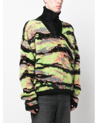 ERL Tiger-print Knit Sweater - Green