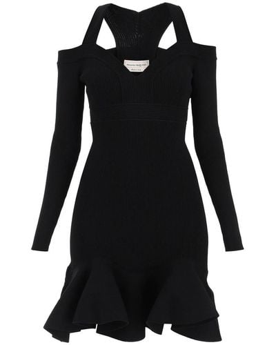 Alexander McQueen Off-shoulder Mini Dress - Black