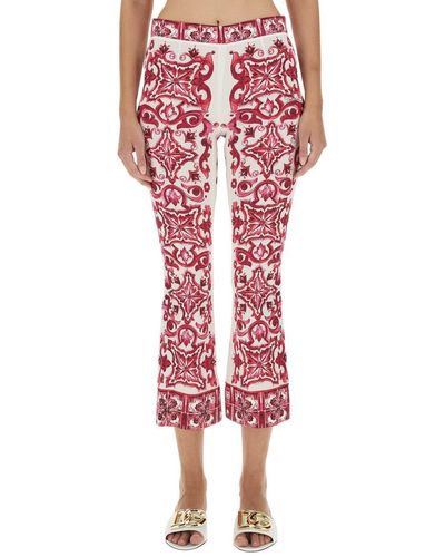 Dolce & Gabbana Majolica Print Charmeuse Trousers - Red