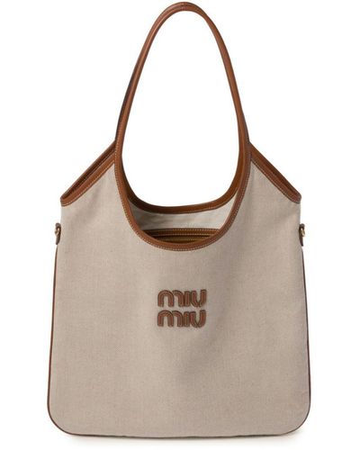 Miu Miu Ivy Canvas Tote Bag - Grey