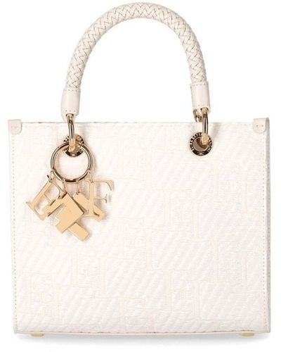 Elisabetta Franchi Ivory Jacquard Raffia Small Handbag - White