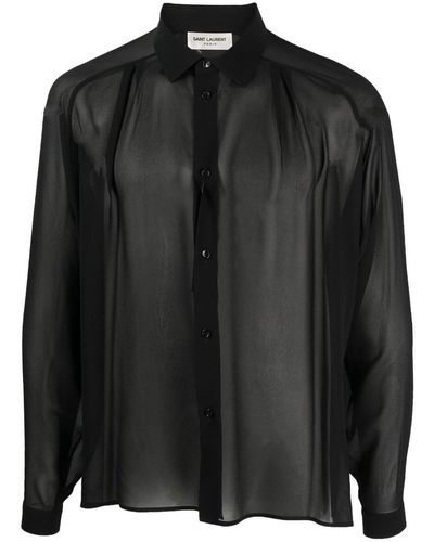 Saint Laurent Semi-sheer Long-sleeve Silk Shirt - Black