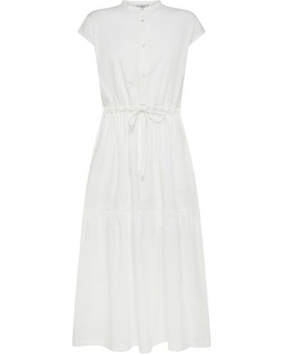 Woolrich Ruffled Shirt Dress With Drawstring - White