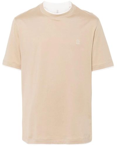 Brunello Cucinelli T-Shirt With Embroidery - Natural