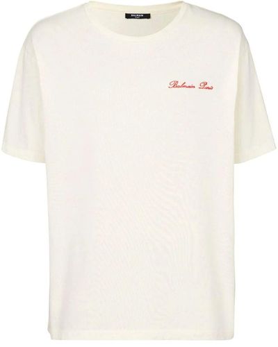 Balmain Back Western Print T-shirt Straight Fit Clothing - White